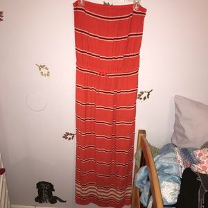 Orange white and black striped maxi dress
